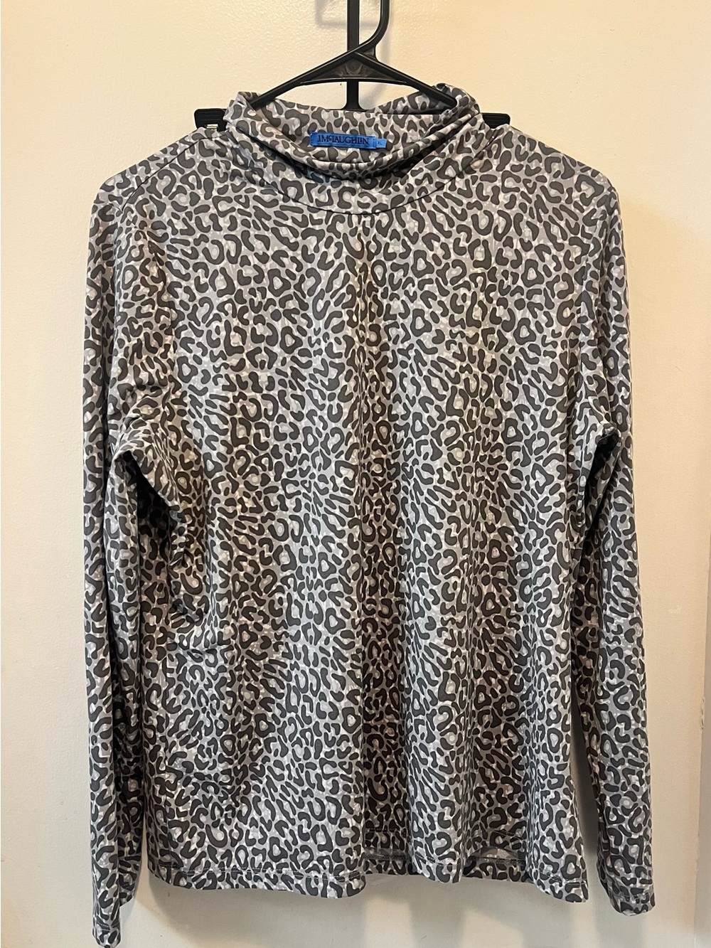 J. McLaughlin Gray Leopard Print Turtleneck Sweater